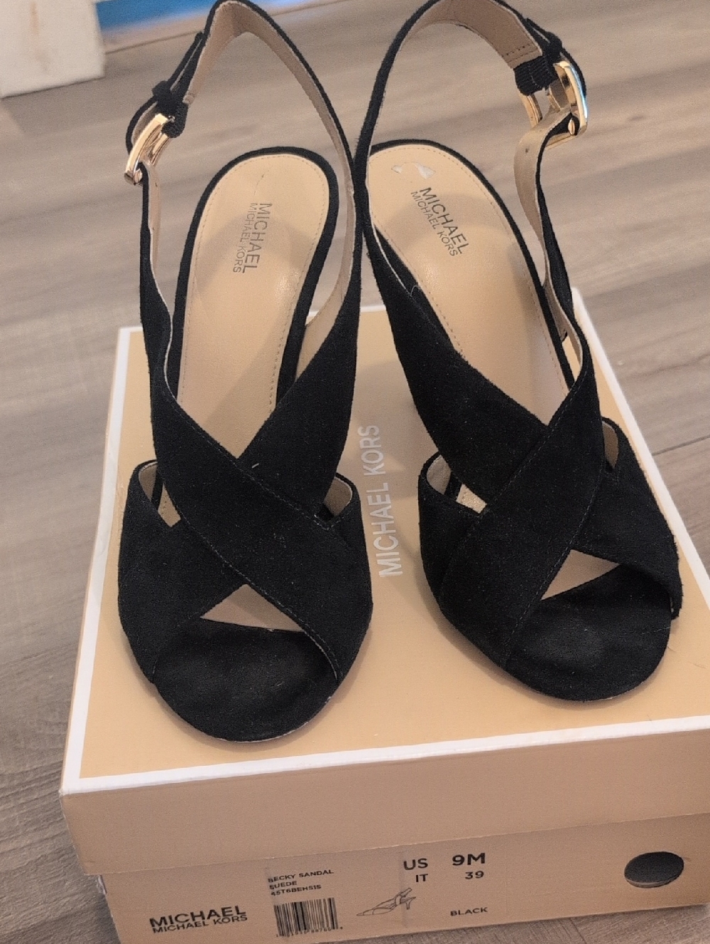 MICHAEL Michael Kors Black Suede Sling Back Leather Dress Shoes Size 9